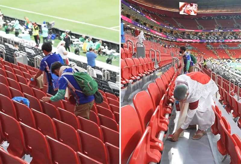 Viral, Qatar Vs Ekuador, Para Fan Jepang Terlihat Membersihkan Stadion Sebelum Pergi.
