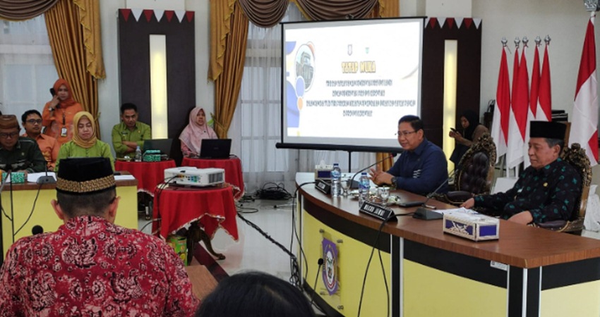 Pemprov Gorontalo menerima kunjungan Tim Pengendalian Inflasi Daerah (TPID) dan Satgas Pangan Pemerintah Provinsi Jambi di Aula Rumah Jabatan Gubernur, Kamis (16/3).
