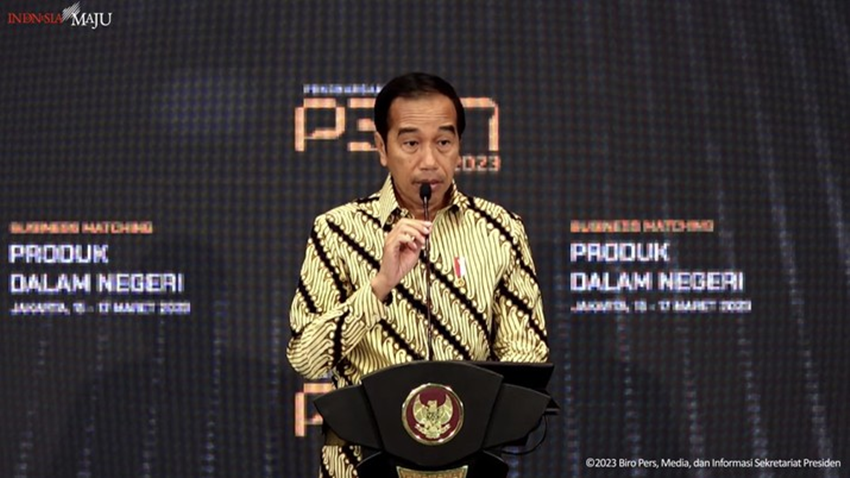 Presiden Jokowi saat memberikan sambutan pada pembukaan Business Matching Produk Dalam Negeri, Rabu (15/3). (Tangkapan Layar Youtube)