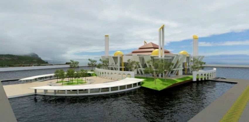 Desain Masjid Raya dan Islamic Center Gorontalo di tepian danau Limboto. (foto : dokumen/gP)