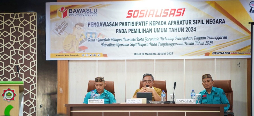 Wali Kota Gorontalo, Marten Taha ketika memberikan sambutan pada kegiatan kegiatan Pengawasan Partisipatif kepada ASN, Sabtu (20/5/2023). (Foto: Prokopim)