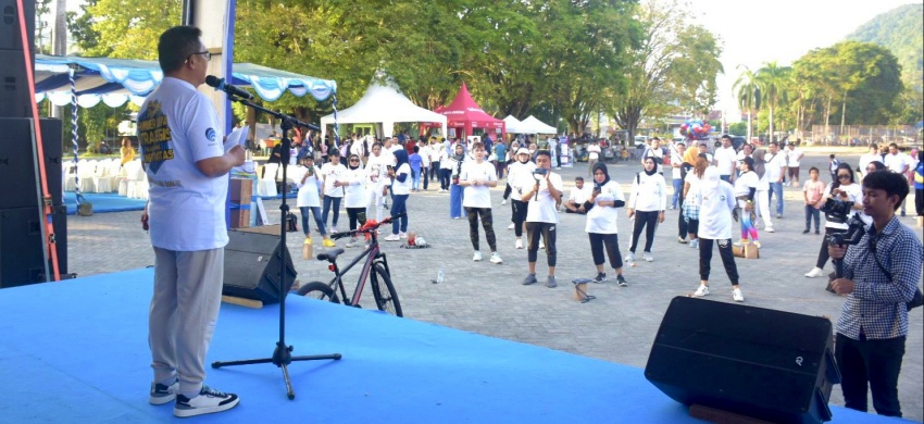 Suasana pelaksanaan kegiatan diseminasi informasi sumber daya strategis spektrum frekuensi radio tahun 2023 yang dirangkaikan dengan berbagai kegiatan olahraga, Ahad (21/5/2023). (Foto: Prokopim)