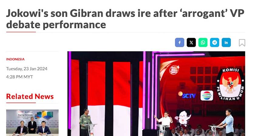 Gibran Rakabuming Raka dalam debat antarcawapres pada Minggu lalu (21/1/2024). Foto: tangkapan layar laman The Star jpnn.com,