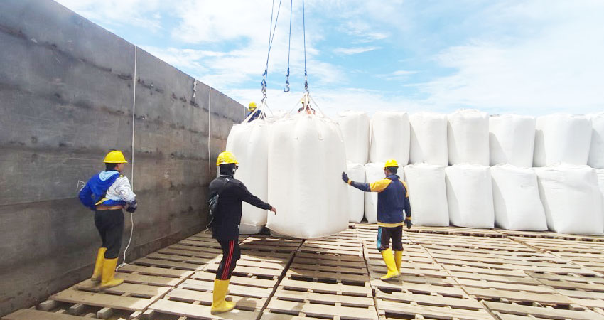 Sejumlah pekerja mengangkut hasil produksi PT. Biomasa Jaya Abadi (BJP)