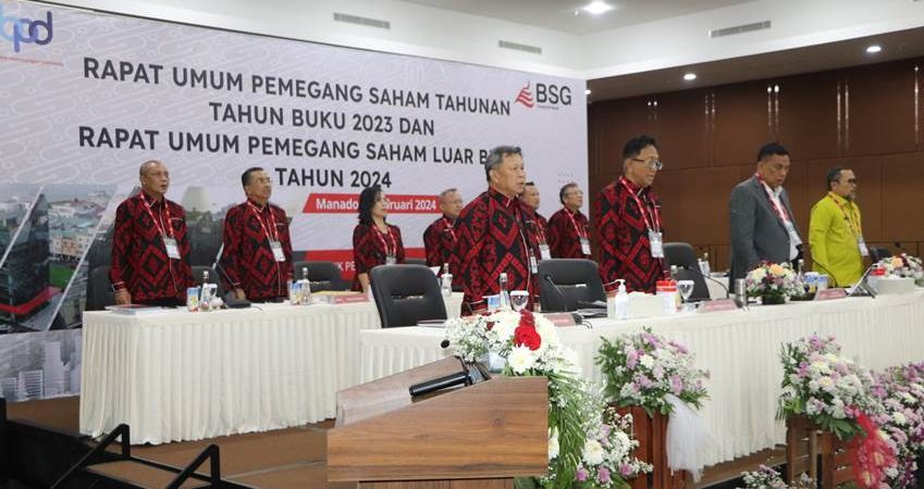 TORANG PE BANK : Pelaksanaan rapat umum pemegang saham, Bank Pembangunan Daerah Sulut-Gorontalo (BSG) yang berlangsung di Manado, Selasa (6/7). (foto : istimewa)