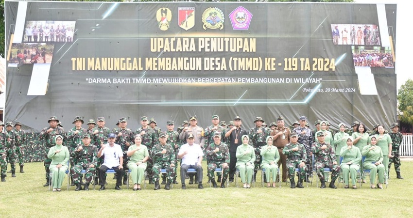 Pangdam XIII/Merdeka Mayjen TNI Candra Wijaya, M.A., secara resmi menutup kegiatan Tentara Manunggal Membangun Desa (TMMD) ke-119 Kodim 1313/Pohuwato
