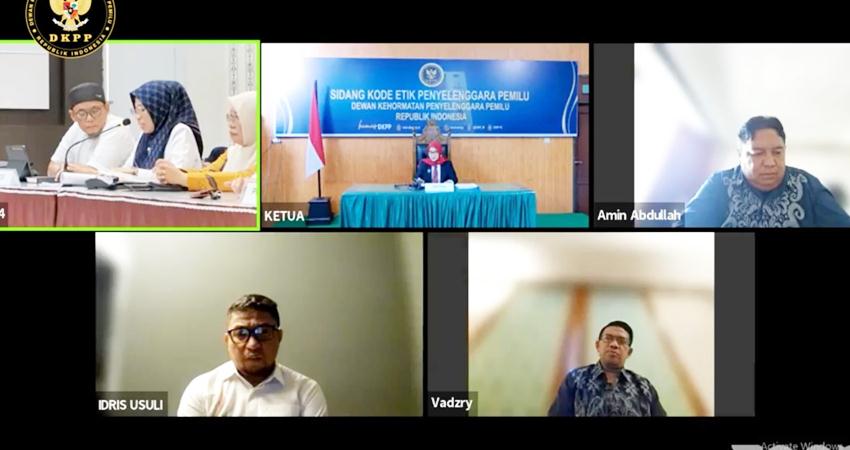 Sidang DKPP dengan agenda pemeriksaan dugaan pelanggaran kode etik terdahap lima anggota Bawaslu Provinsi Gorontalo, Rabu (20/3). (foto : dok/ dkpp)