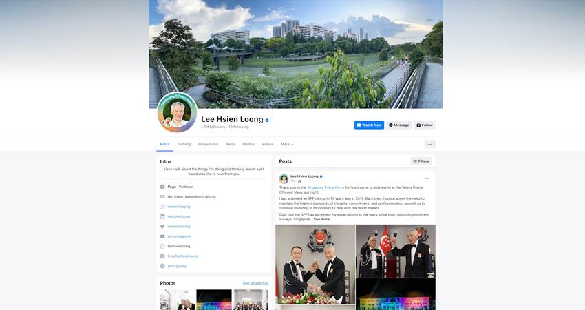 Facebook Perdana Menteri Singapura Lee Hsien Loong yang cukup aktif.--