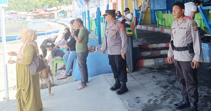 Salah satu lokasi wisata pantai yang menjadi fokus pengamanan oleh petugas kepolisian pasca lebaran.