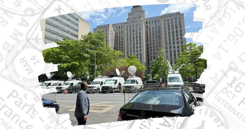 Dahlan Iskan sebelum memasuki gedung peradilan di Amerika Serikat.--