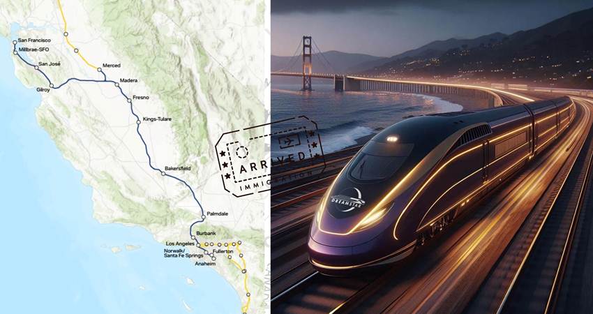 Rencana rute kereta cepat San Fransisco-Los Angeles.--