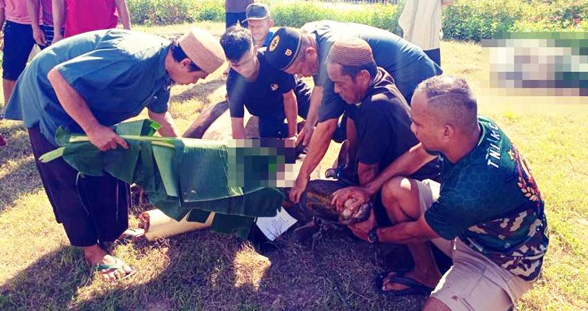 Berbagi Kebaikan, Takmirul Masjid Al' Isra Buladu Salurkan Hewan Qurban. Suasana penyembelihan hewan kurban, dimesjid Al' Isra, Kecamatan Kota Barat, Kelurahan Buladu. (Foto: Jalal/ gorontalo post)