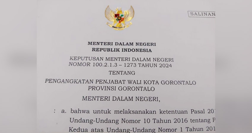 Petikan SK Penjabat Wali Kota Gorontalo