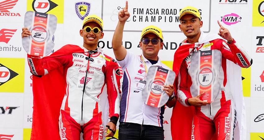 Pebalap Astra Honda Racing Team (AHRT) meraih podium di ajang balap Asia Road Racing Championship (ARRC) 2024 seri Mandalika pada Sabtu-Ahad (27-28 Juli). (foto : dok /daw)