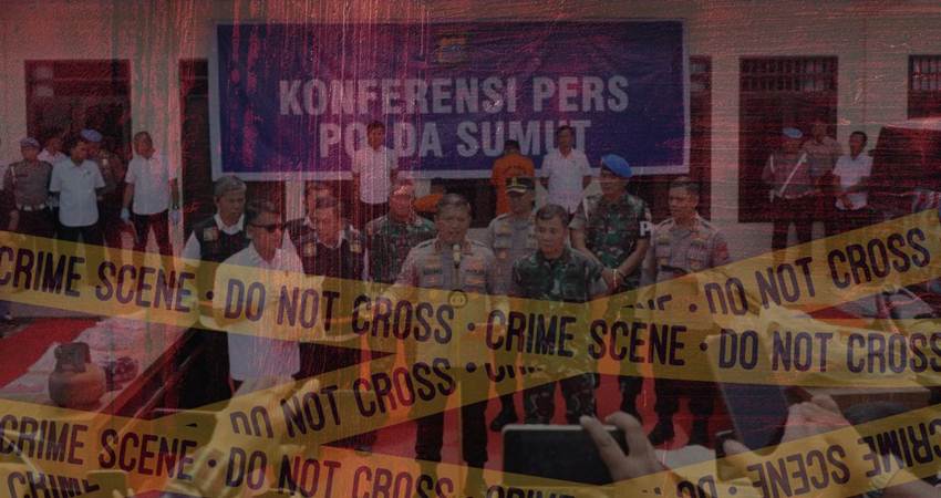 Kapolda Sumut menggelar konferensi pers terkait pembakaran rumah jurnalis di Kabanjahe, Rico Sempurna Pasaribu.--