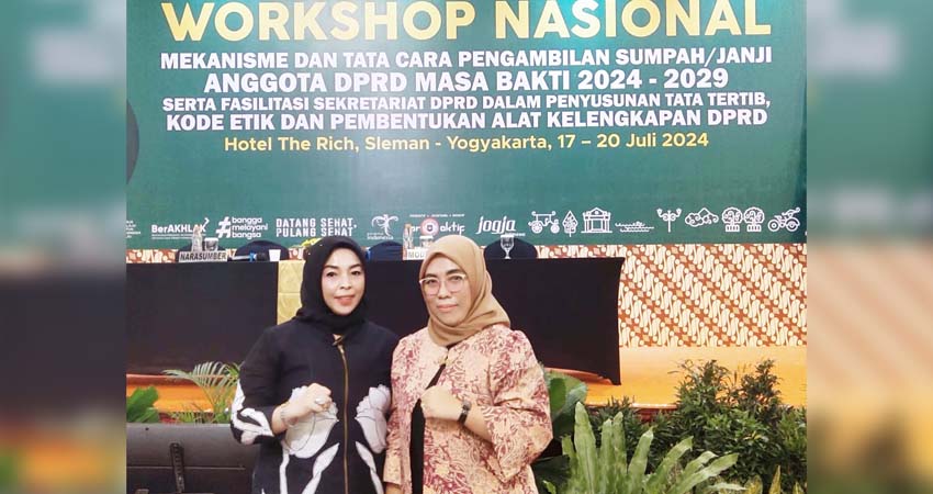 sekwan Mery Ngadju bersama Kabag Umum dan Keuangan Hasna Abukasi ikuti workshop nasional Asdeksi.(Foto istimewa)