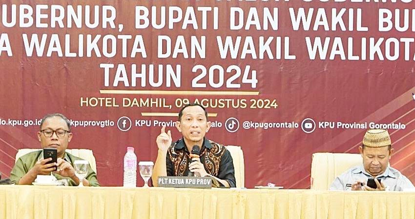 Pelaksanaan Rapat Koordinasi (Rakor) bersama Stakeholder dalam rangka persiapan pendaftaran calon kepala daerah dan wakil kepala daerah di Gorontalo tahun 2024, berlangsung di Hotel Damhil, Kota Gorontalo, Jumat (9/8). (Foto: Dok. KPU)