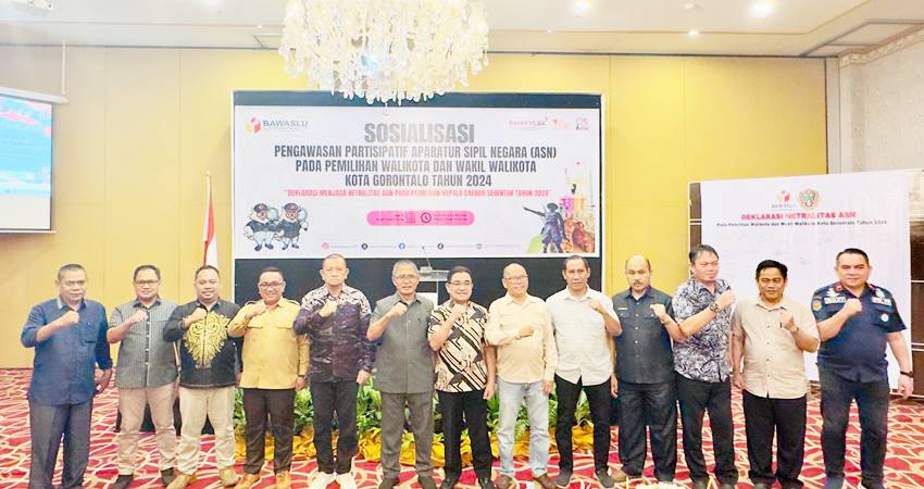 Sosialisasi pengawasan partisipatif ASN pada Pilkada serentak 2024 bertempat di Grand-Q Hotel Kota Gorontalo, Sabtu (21/9/2024). (Foto: Humas/Bawaslu Kota Gorontalo).