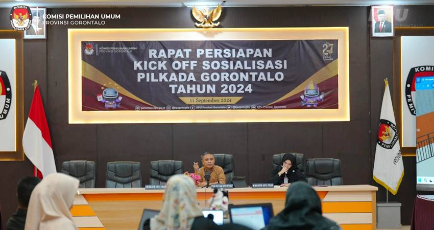 PILKADA SERENTAK : Rapat koordinasi KPU Provinsi Gorontalo terkait persiapan kick off sosialisasi Pilkada serentak tahun 2024. (foto : dok / kpuprov)