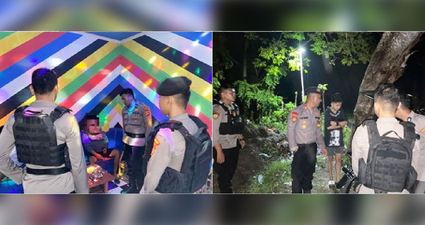 Petugas kepolisian saat merazia sejumlah tempat keramaian dan tempat nongkrong di wilayah Kabupaten Gorontalo.