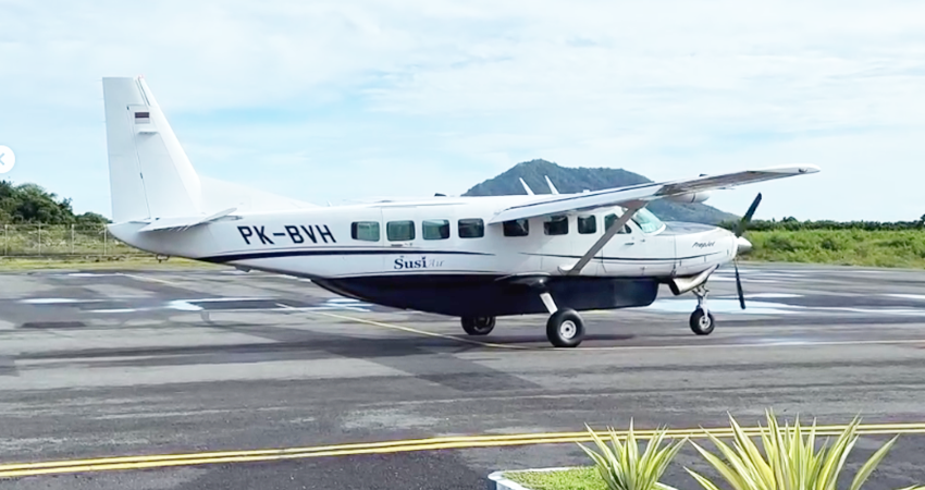 Cessna C208B PK-BVH milik Susi Air yang dioperasikan SAM Air mulai melayani 9 rute perintis Korwil Gorontalo. (foto : istimewa)