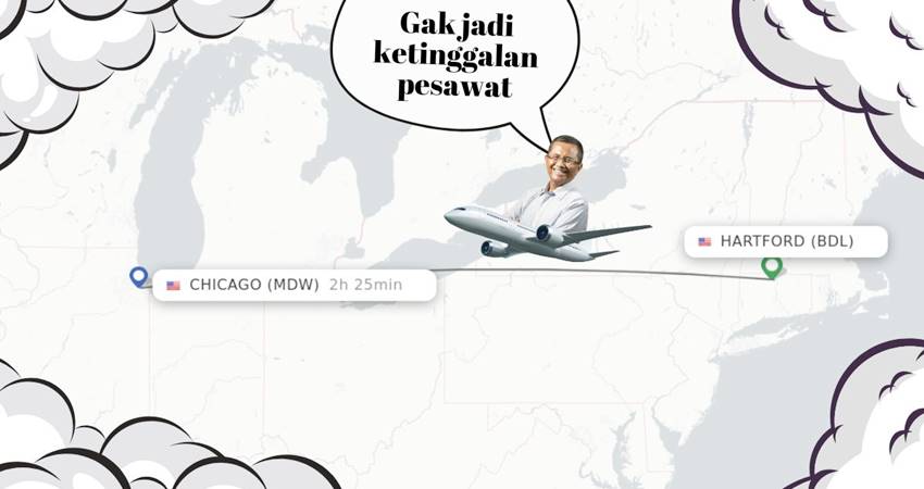 Ilustrasi perjalanan Dahlan Iskan dari Hartford ke Chicago.--