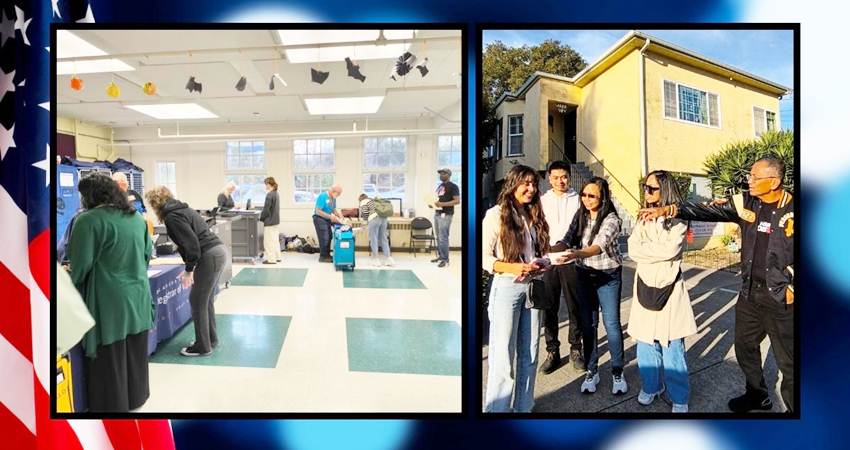 Mel (kacamata hitam di foto kanan) saat diwawancarai wartawati LA Times.--