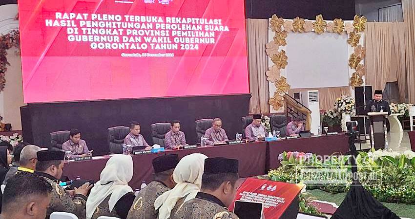 Suasana rekapitulasi perolehan suara yang diselenggarakan KPU Provinsi Gorontalo, Jumat (6/11/2024). (Foto: Rendi Wardani Fathan/Gorontalo Post)