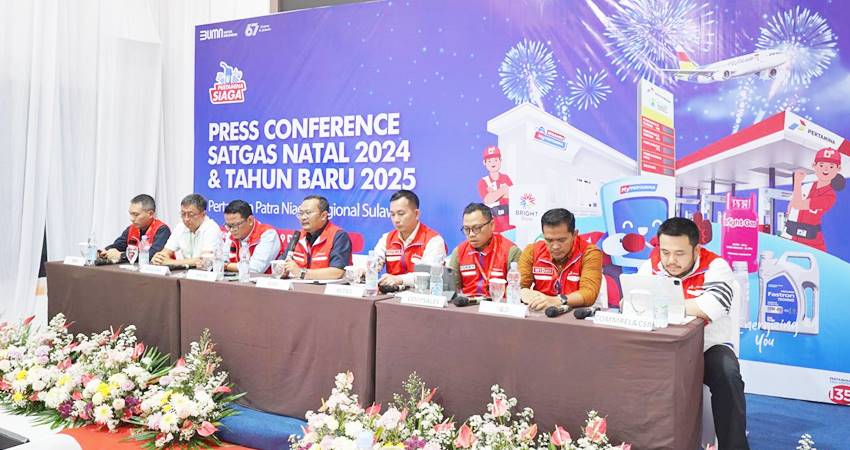 Konferensi Pers PT Pertamina Patra Niaga Sulawesi, terkait kelancaran distribusi BBM dan LPG selama Nataru di wilayah sulawesi, berlangsung di Bitung, Kamis (19/12). (foto : dok / pertamina)