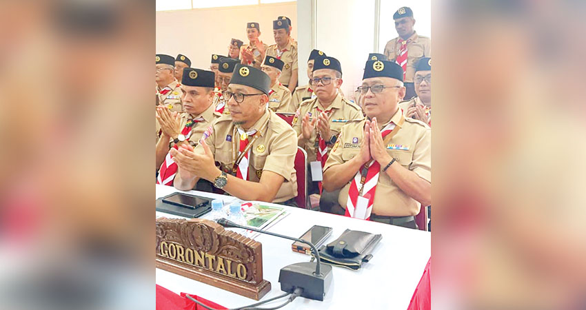 Ketua Kwarda Gorontalo Sofyan Puhi, dan jajarannya saat hadir dalam Rakornas Gerakan Pramuka, dan memaparkan kesiapan Gorontalo menjadi tuan rumah Peran Saka Nasional tahun 2025.