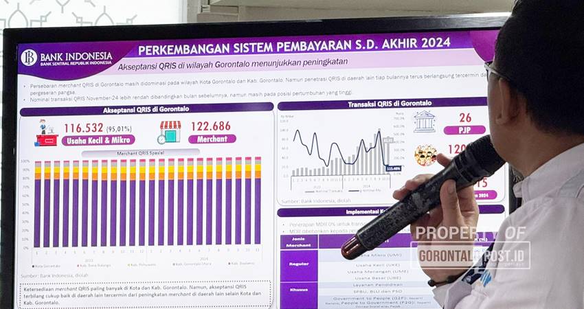 Akseptansi QRIS di wilayah Gorontalo menunjukan peningkatan, disampaikan Bank Indonesia saat bincang-bicang media, berlangsung di kantor BI Gorontalo, Rabu (15/1). (foto : jitro paputungan / gorontalo post)
