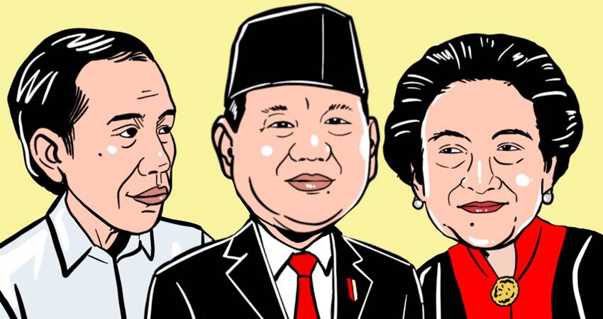 ILUSTRASI Prabowo di Antara Jokowi dan Megawati.-Maulana Pamuji Gusti-Harian Disway-