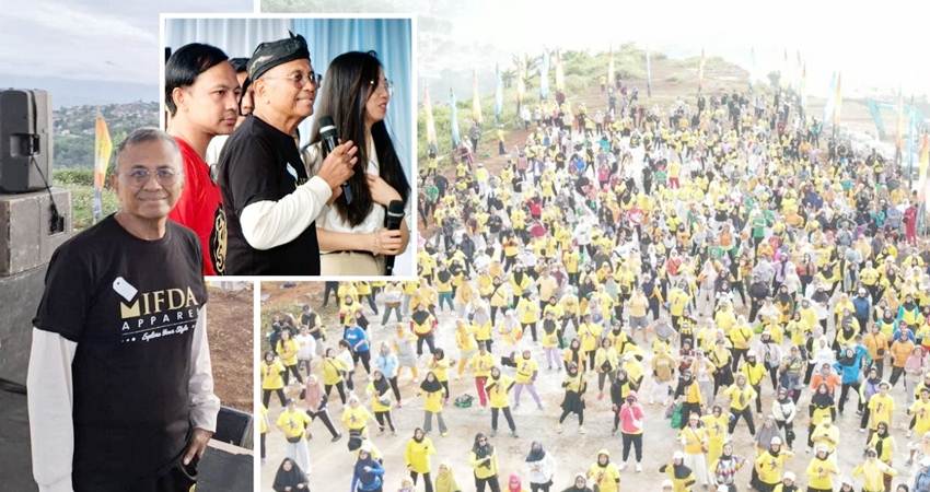 Dahlan Iskan ketika menggelar Senam Dahlan Iskan bersama Perusuh Disway di Bandung.--