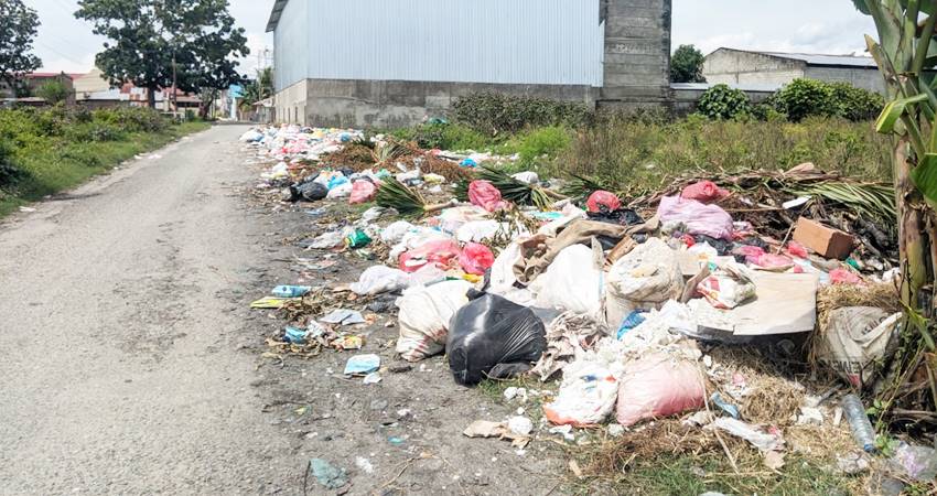 Penumpukan sampah di kawasan tepi Jalan Sawit, Kelurahan Tuladenggi,Kec. dungingi,kota gorontalo mengganggu pemandangan dan menimbulkan bau tidak sedap.(Foto: Lius kaaba/magang gorontalo post)