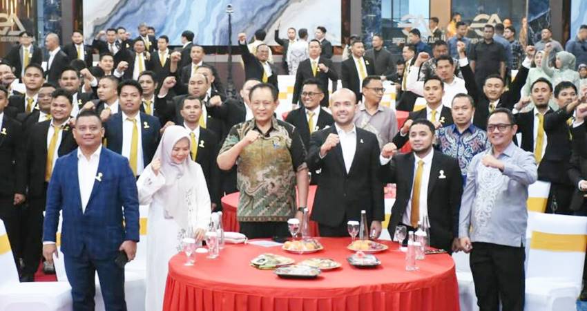 Ketua Dekot Gorontalo, Irwan Hunawa saat menghadiri pelantikan BPD HIPMI Gorontalo, di Gedung Azlea, Kamis (25/5/2025) (F. Humas Dekot)