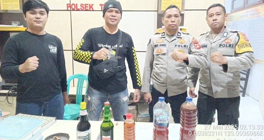 Personel Polsek Tapa yang dipimpin langsung oleh Kapolsek, Iptu Ismet Ishak, berhasil mengamankan sejumlah Minuman Keras (Miras) dan remaja tanpa identitas.