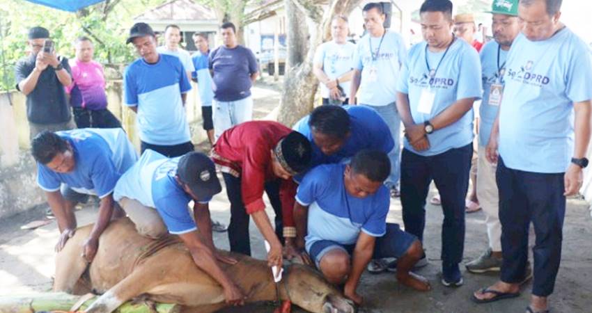 Penyembelihan hewan kurban di lingkungan sekretariat Deprov Gorontalo, Ahad (8/6).