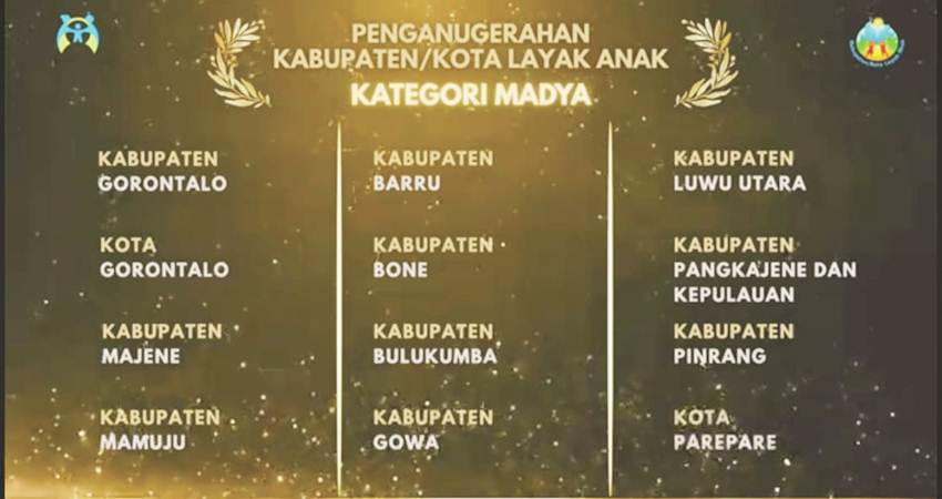 Pengumuman kabupaten dan kota yang mendapat penghargaan KLA.