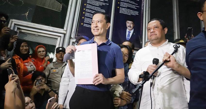 Thomas Trikasih Lembong resmi bebas dari Rumah Tahanan (Rutan) Cipinang, Jakarta, Jumat (1/8).(Istimewa)