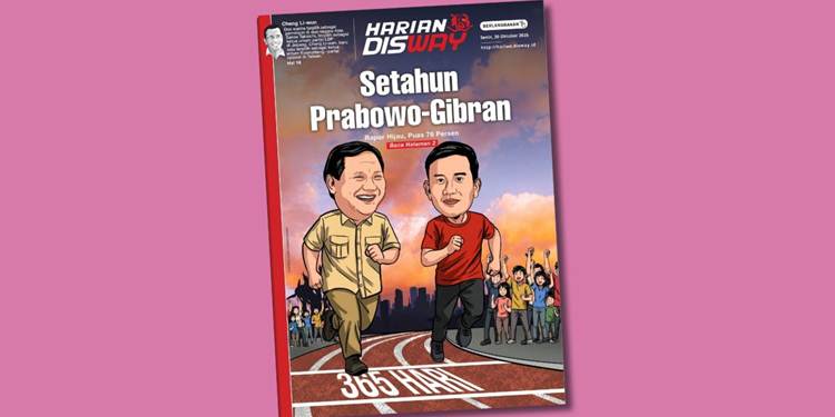 Cover Harian Disway, setahun Prabowo-Gibran.--
