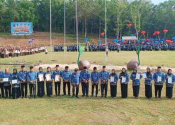 APEL. Suasana pelaksanaan apel korpri yang diitengrasikan dengan gladi awal upacar pelaksanaan peran saka nasional