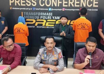 Press Konfrens kasus dugaan transaksi fiktif yang terjadi di Bank BRI Unit Wonosari Cabang Limboto, Kabupaten Gorontalo, dengan total kerugian mencapai Rp1,34 miliar, Kamis (13/11).