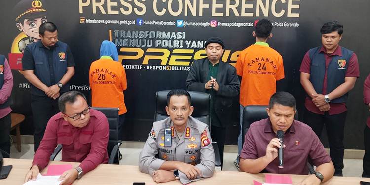 Press Konfrens kasus dugaan transaksi fiktif yang terjadi di Bank BRI Unit Wonosari Cabang Limboto, Kabupaten Gorontalo, dengan total kerugian mencapai Rp1,34 miliar, Kamis (13/11).