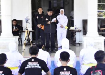 Wali Kota Gorontalo, Adhan Dambea pada kegiatan launching Open Tournament Pencak Silat Wali Kota Gorontalo Cup 2025.