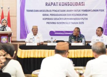Wakil Gubernur Gorontalo Idah Syahidah RH saat membuka Rapat Konsolidasi Teknis dan Akselerasi Pendataan Lahan yang digelar di Aula Rumah Jabatan Wakil Gubernur Gorontalo, Rabu 17 Desember 2025. (Foto – Nova/Diskominfotik).