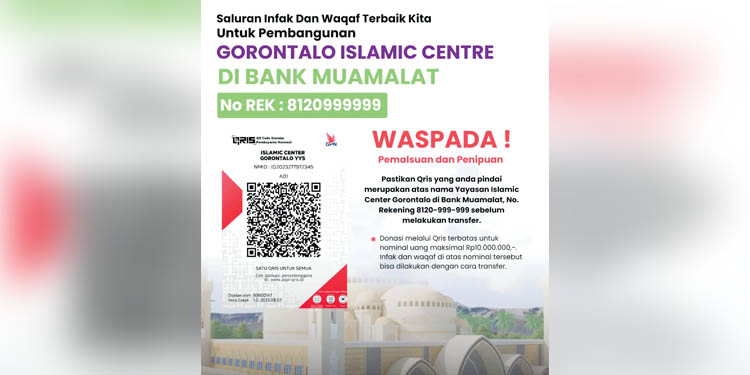 AYO SEDEKAH - QRIS untuk penyaluran sedekah dan infaq untuk pembangunan masjid raya Gorontalo. (foto: instagram@gorontaloislamicentre)