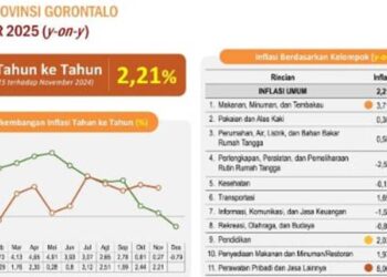 Grafik inflasi tahunan (year on year) Provinsi Gorontalo pada November 2025