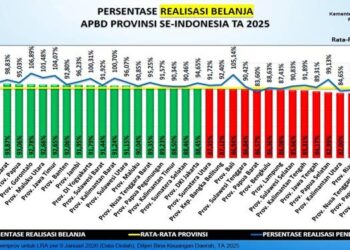 Infografis presentase realisasi belanja APBD Provinsi se Indonesia tahun anggaran 2025. (dok/kemendagri)