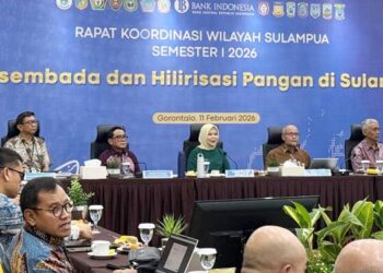 BAHAS PANGAN - Pelaksanaan Rakerwil Bank Indonesia kawasan Sulampua yang membahas swasembada dan hilirisasi pangan, berlangsung di aula kantor perwakilan Bank Indonesia Provinsi Gorontalo, Rabu (11/2). (foto: jitro paputungan / gorontalo post)