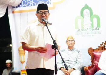 Wakil Wali Kota Gorontalo, Indra Gobel pada kegiatan pawai obor dan festival kolak ubi, Ahad (8/3/2026) malam. (Foto: Prokopim)